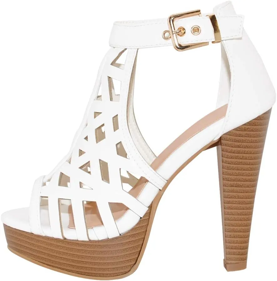 Open Toe Ankle Strap Sandal – Western Bootie Stacked Heel Open Toe Cutout Shoes