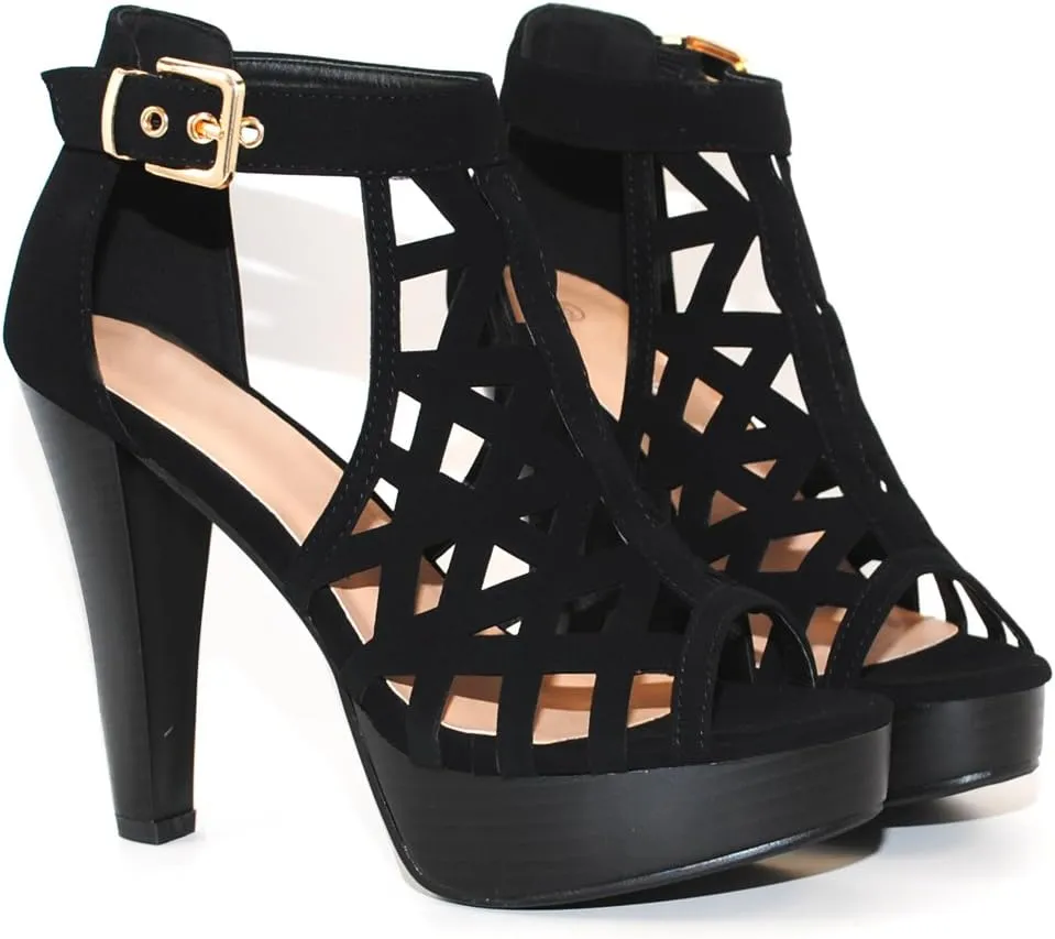 Open Toe Ankle Strap Sandal – Western Bootie Stacked Heel Open Toe Cutout Shoes