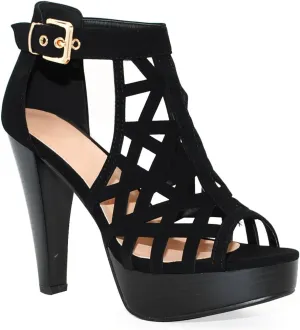 Open Toe Ankle Strap Sandal – Western Bootie Stacked Heel Open Toe Cutout Shoes