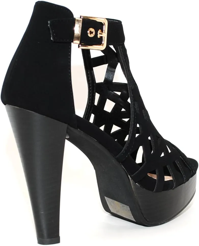 Open Toe Ankle Strap Sandal – Western Bootie Stacked Heel Open Toe Cutout Shoes