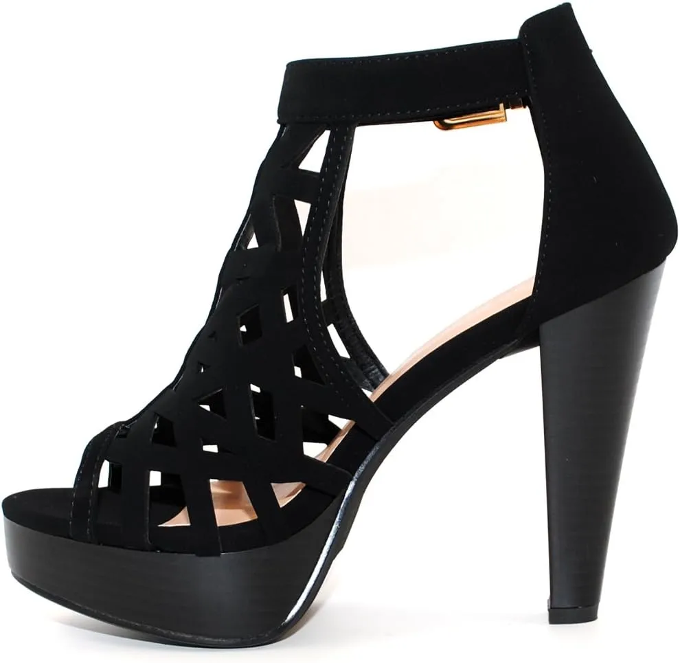 Open Toe Ankle Strap Sandal – Western Bootie Stacked Heel Open Toe Cutout Shoes