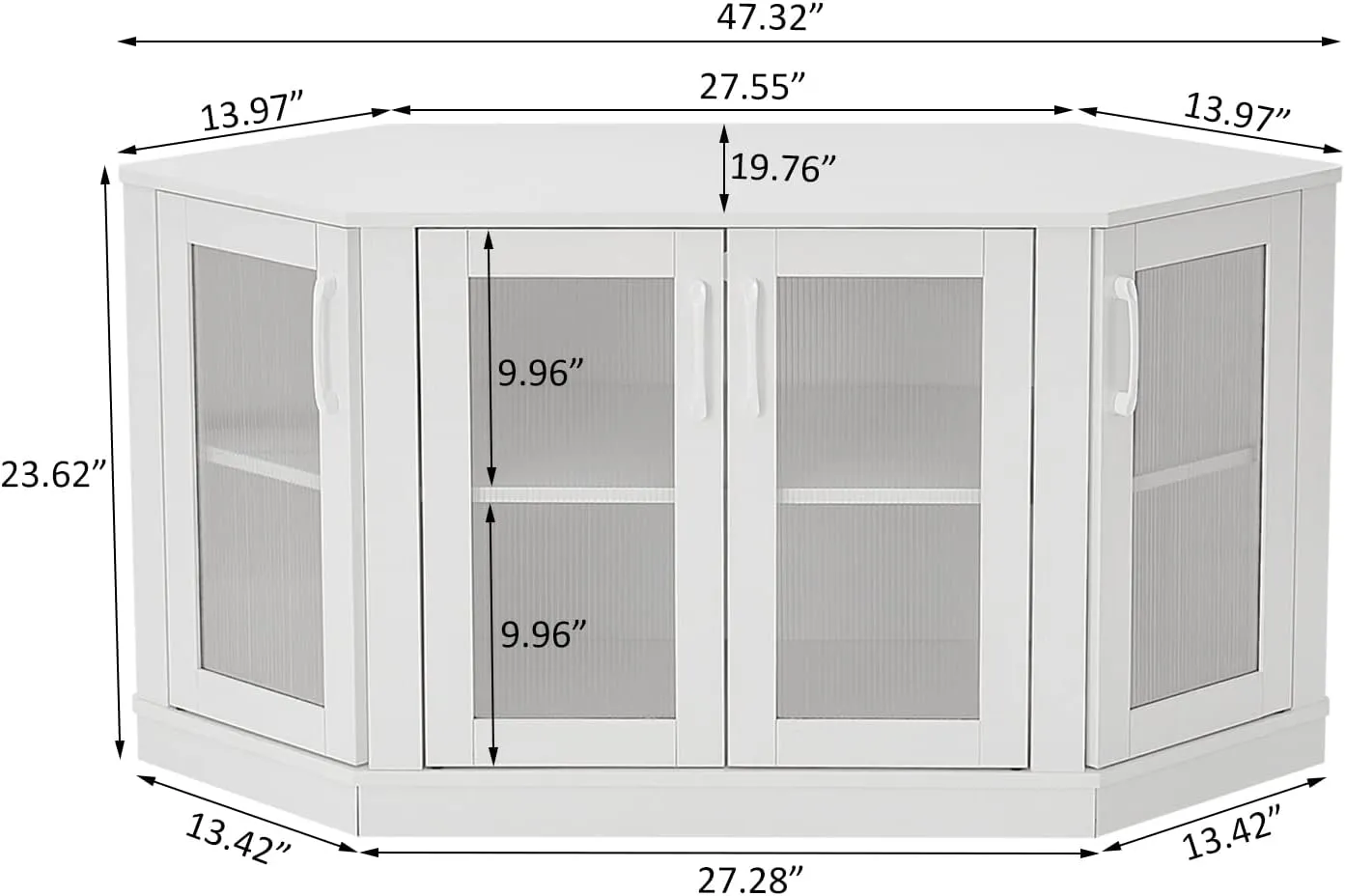 Panana Corner TV Stand - 47 Inch Media Console with 4 Doors and Shelves, Living Room Storage for TVs up to 51 Inch (White)