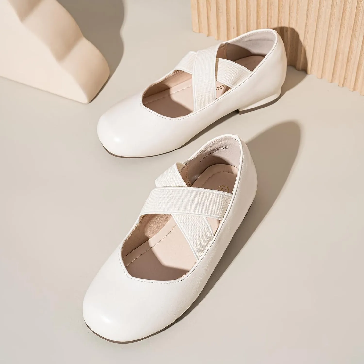 PANDANINJIA Girls Dress Shoes Ballet Flats Mary Jane Elastic Cross Strap Little Big Kid Low Heels Flower Girl Shoes