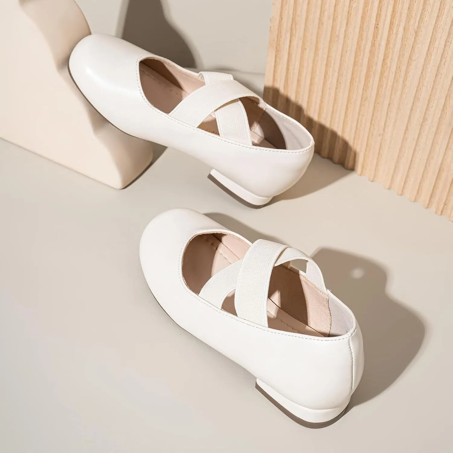 PANDANINJIA Girls Dress Shoes Ballet Flats Mary Jane Elastic Cross Strap Little Big Kid Low Heels Flower Girl Shoes