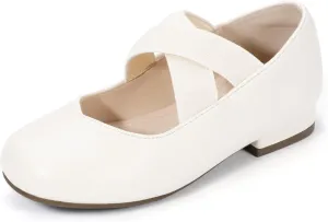 PANDANINJIA Girls Dress Shoes Ballet Flats Mary Jane Elastic Cross Strap Little Big Kid Low Heels Flower Girl Shoes