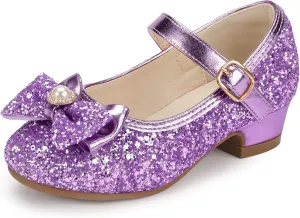 PANDANINJIA Girls Dress Shoes Toddler Little Big Kid Chunky Heels Wedding Party School PNEMY Flower Girl Shoes