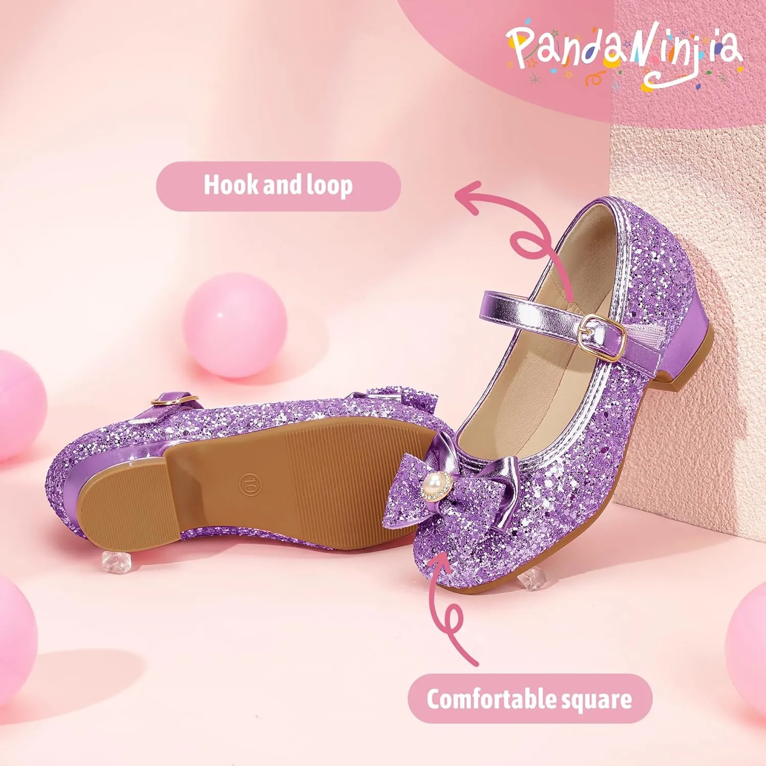 PANDANINJIA Girls Dress Shoes Toddler Little Big Kid Chunky Heels Wedding Party School PNEMY Flower Girl Shoes
