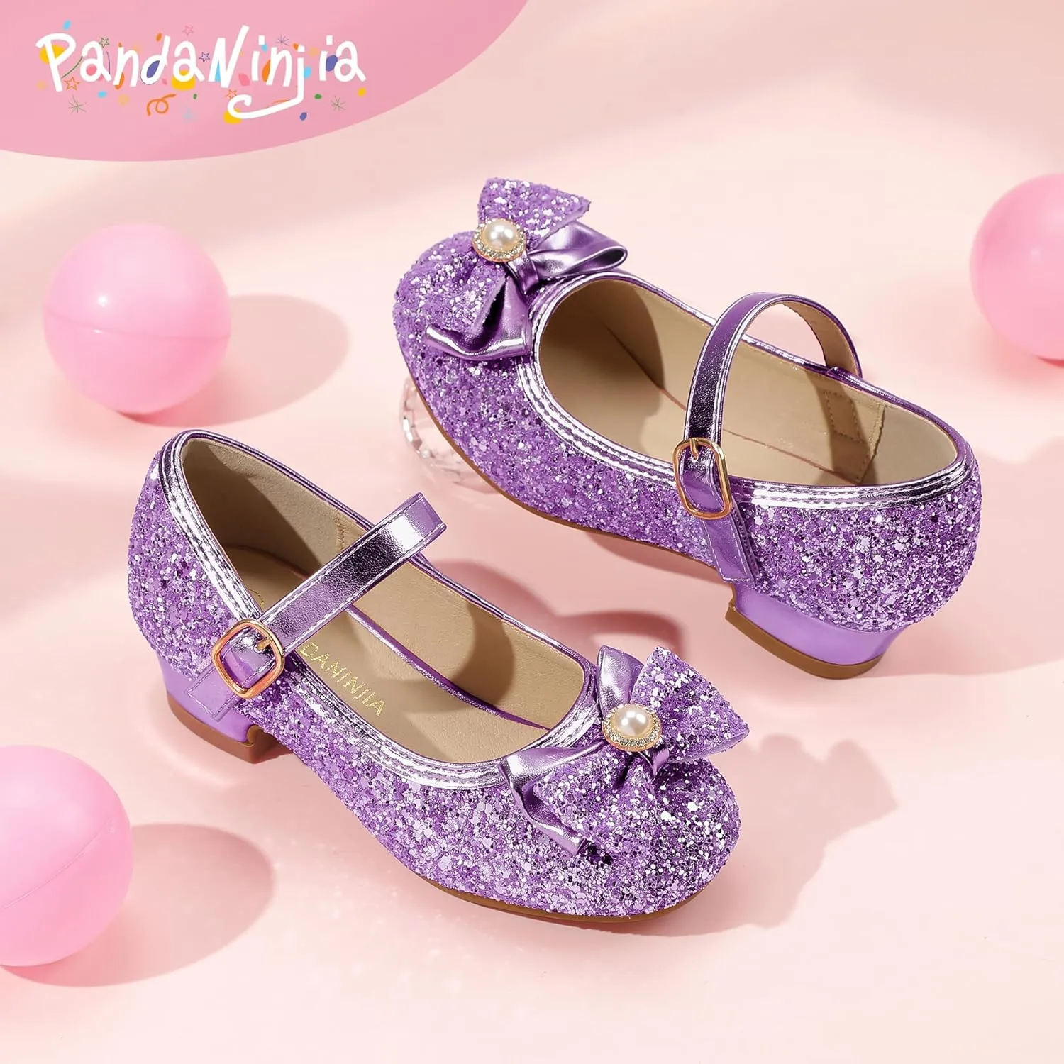 PANDANINJIA Girls Dress Shoes Toddler Little Big Kid Chunky Heels Wedding Party School PNEMY Flower Girl Shoes
