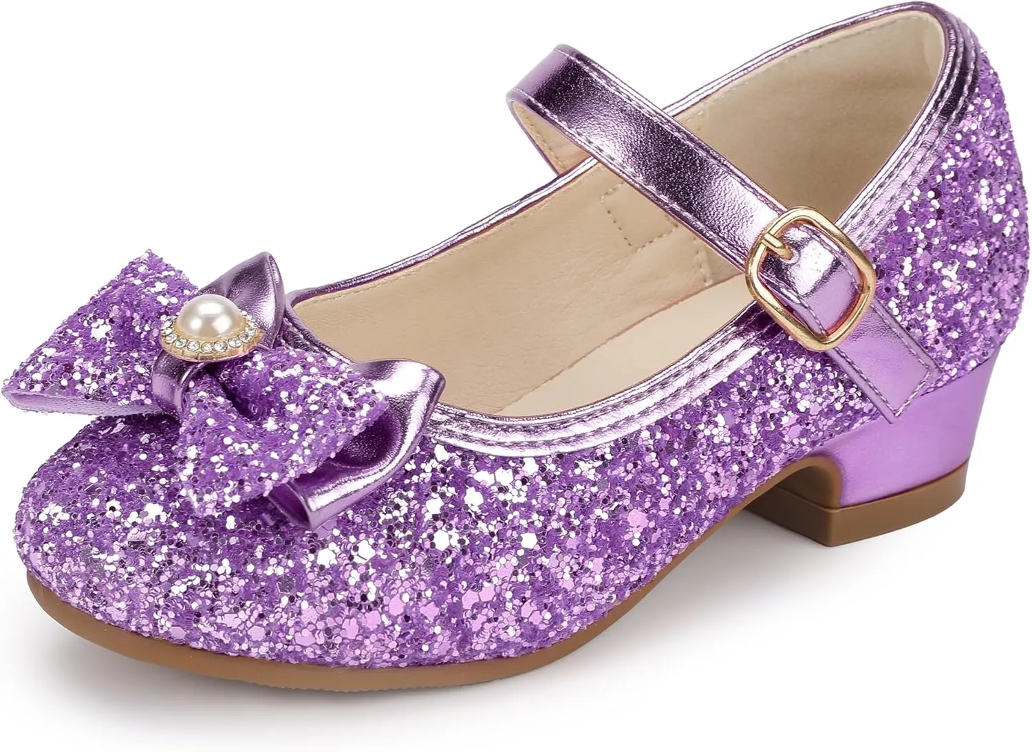 PANDANINJIA Girls Dress Shoes Toddler Little Big Kid Chunky Heels Wedding Party School PNEMY Flower Girl Shoes