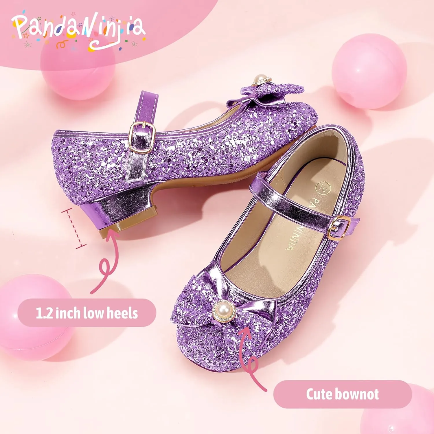 PANDANINJIA Girls Dress Shoes Toddler Little Big Kid Chunky Heels Wedding Party School PNEMY Flower Girl Shoes
