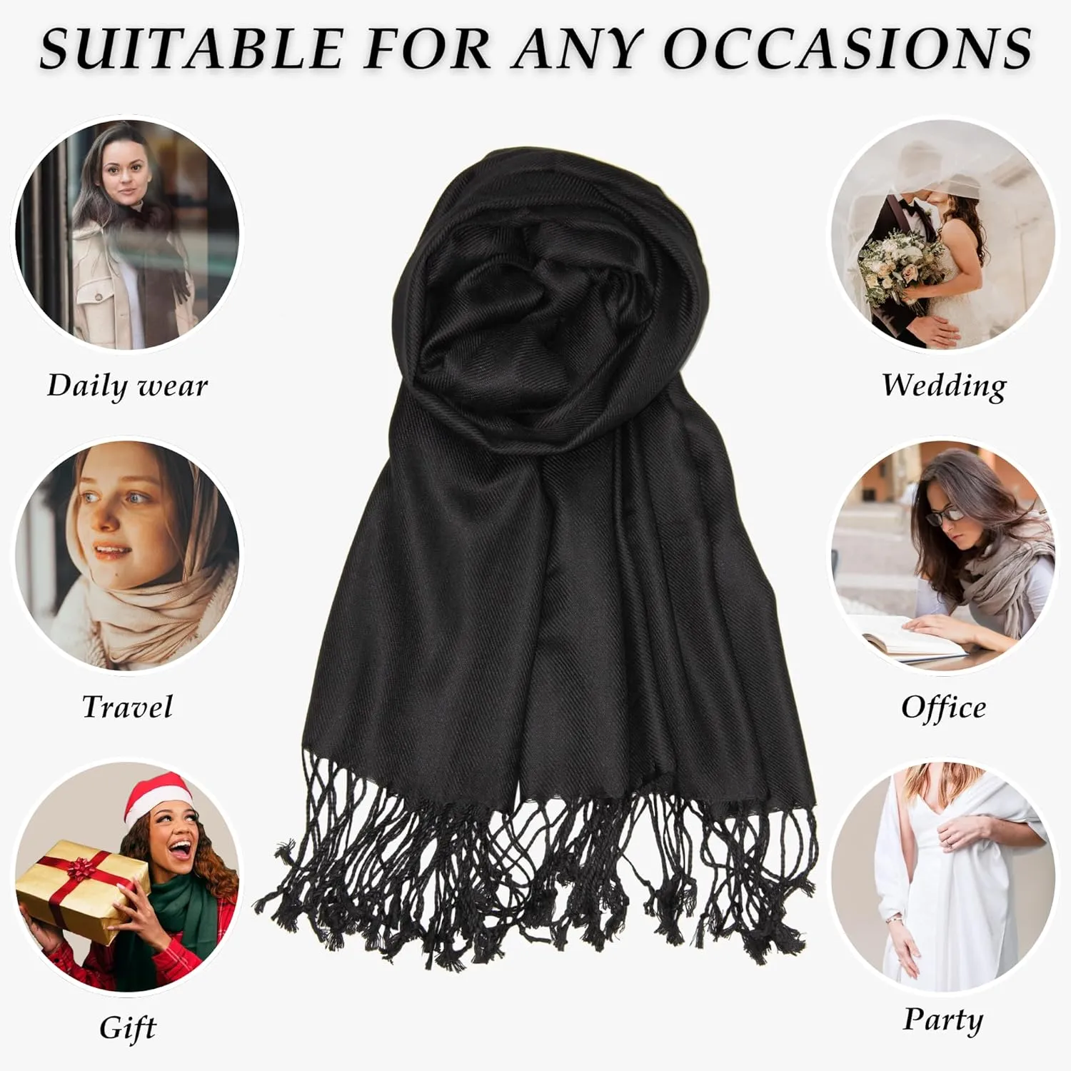 Pashmina Scarf for Women, Shawls and Wraps for Evening Dresses, Wedding, Bridesmaids, All Year Round Scarf for Formal or Casual Wear