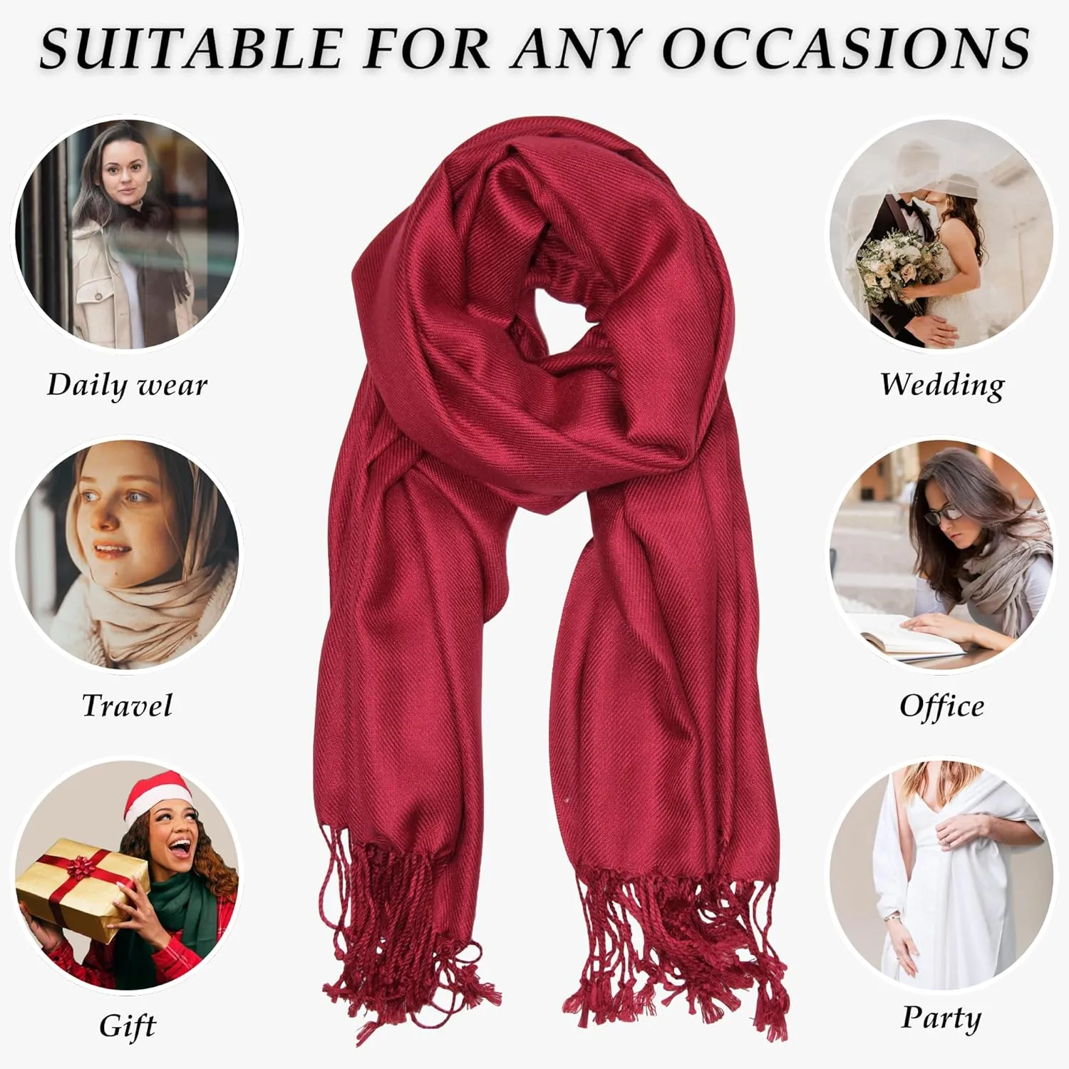 Pashmina Scarf for Women, Shawls and Wraps for Evening Dresses, Wedding, Bridesmaids, All Year Round Scarf for Formal or Casual Wear