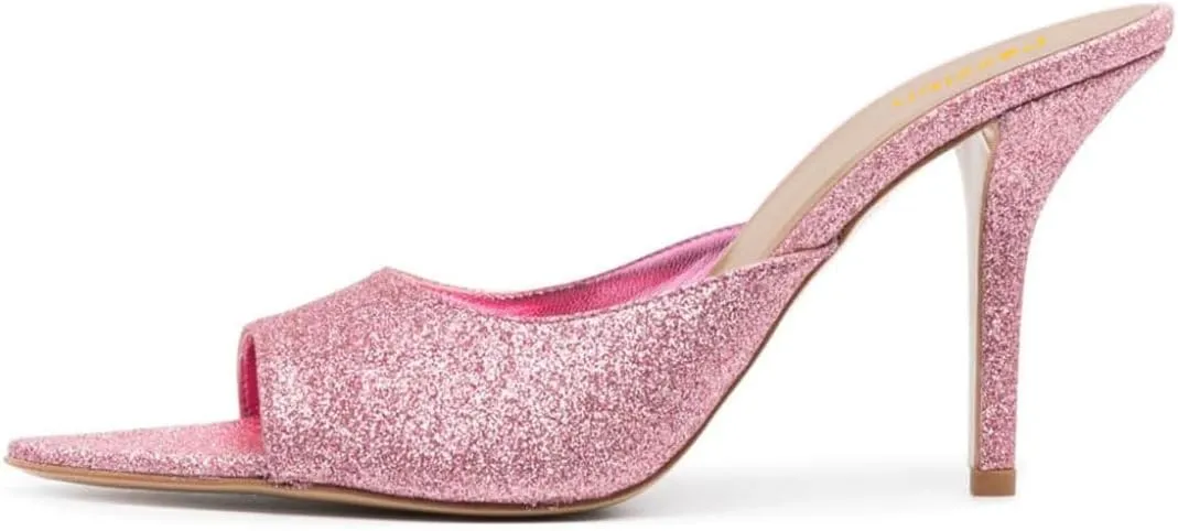 Pazzion Women Classic Pointed Open Toe High Heel Mules Slip On Stiletto Heels Slides Sandals Versatile Leisure Shopping Shoes Size 4-16 US