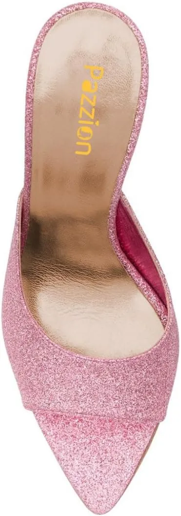 Pazzion Women Classic Pointed Open Toe High Heel Mules Slip On Stiletto Heels Slides Sandals Versatile Leisure Shopping Shoes Size 4-16 US