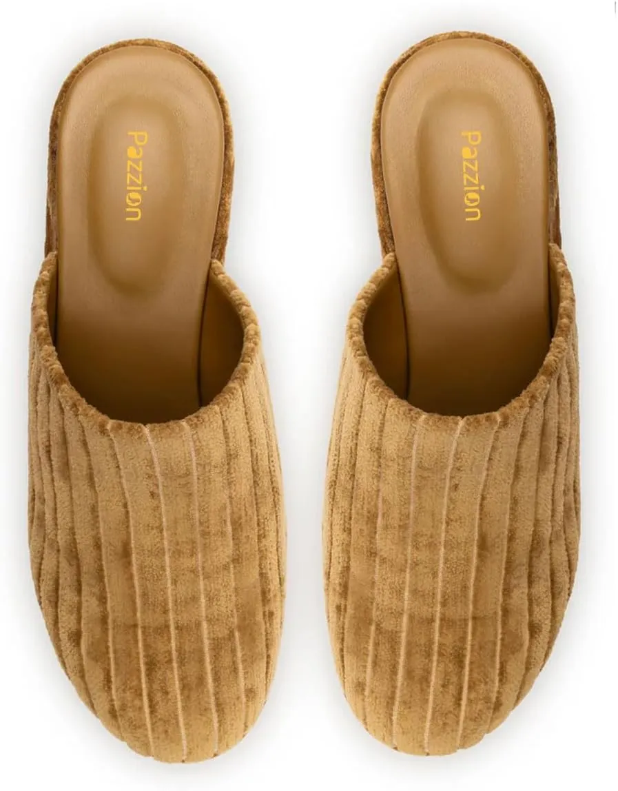 Pazzion Womens Comfy Thick Platform Closed Rounded Toe Mules Clogs Slip On Chunky High Heel Slipper Versatile Indoor Shopping Shoe Size 4-16 US