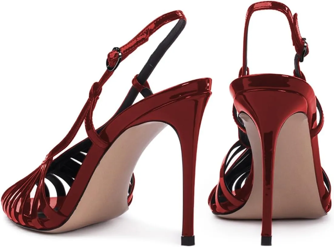 Pazzion Women's Versatile Cage Toe Stilettos Slingback Pumps High Heel Strap Buckle Shoes for Casual Ballroom Party Size 4-16 US