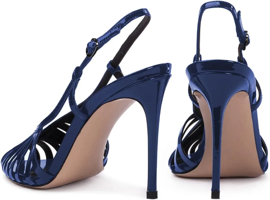 Pazzion Women's Versatile Cage Toe Stilettos Slingback Pumps High Heel Strap Buckle Shoes for Casual Ballroom Party Size 4-16 US