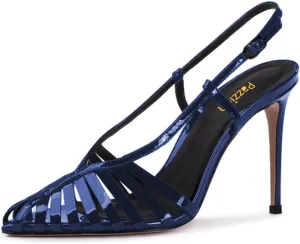 Pazzion Women's Versatile Cage Toe Stilettos Slingback Pumps High Heel Strap Buckle Shoes for Casual Ballroom Party Size 4-16 US