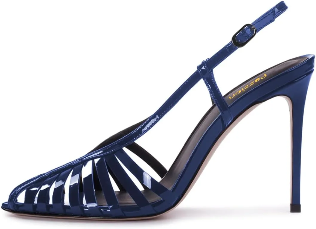 Pazzion Women's Versatile Cage Toe Stilettos Slingback Pumps High Heel Strap Buckle Shoes for Casual Ballroom Party Size 4-16 US