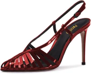 Pazzion Women's Versatile Cage Toe Stilettos Slingback Pumps High Heel Strap Buckle Shoes for Casual Ballroom Party Size 4-16 US