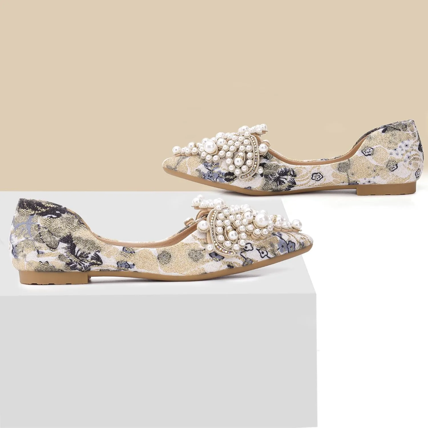 Pearl Decoration Women's Flat Bottom Pointed Toe One Step Flat Bottom Flat Bottom Shoes