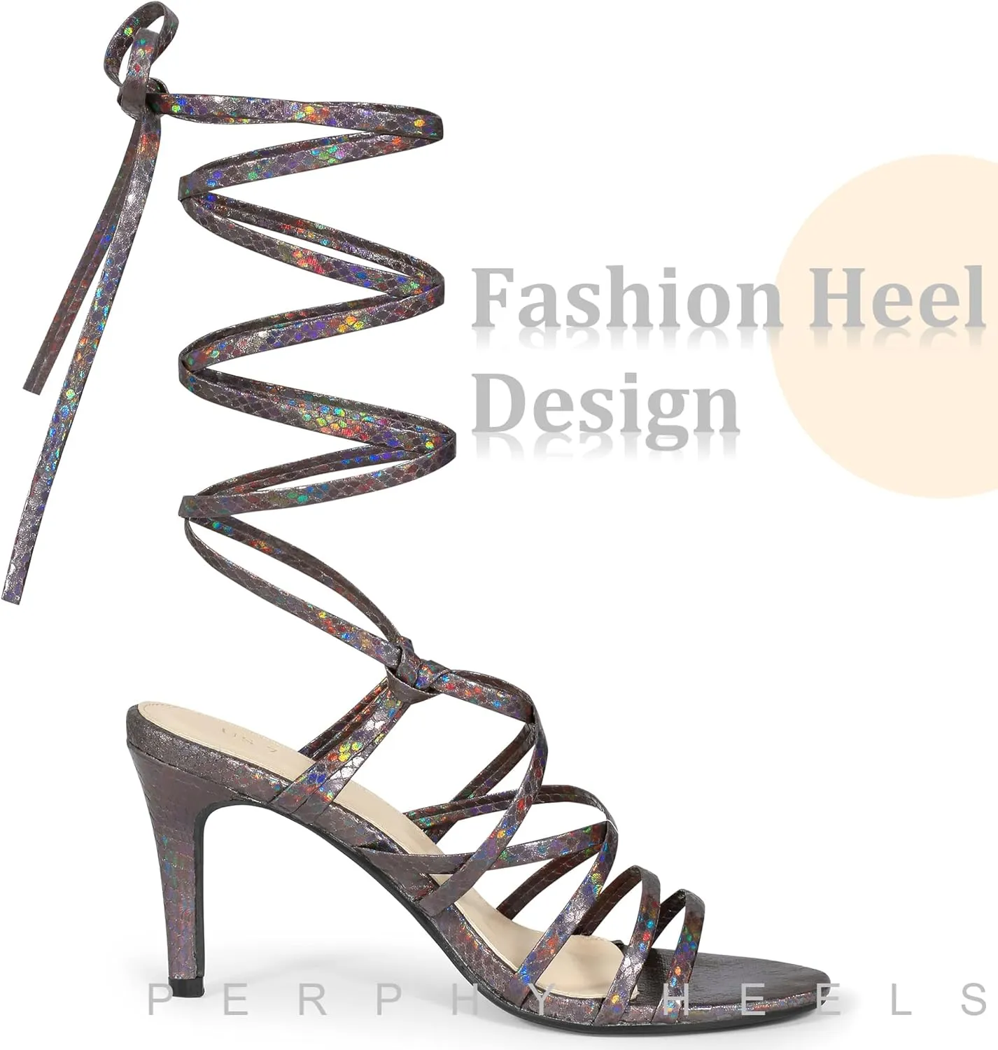 Perphy Snakeskin Print Strappy Lace Up Heeled Over 3 Inch Stiletto Heels Gladiator Sandals for Women