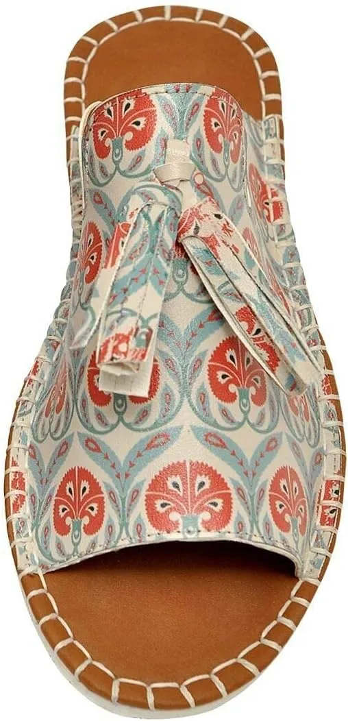Personalize Your Life Pine - Printed Flat Slide Slippers - Tassel Detail - Everyday Fashion - Chic, Elegant, and Casual Style - Vegan, Environmentally Friendly and Handmade - Breathable Content