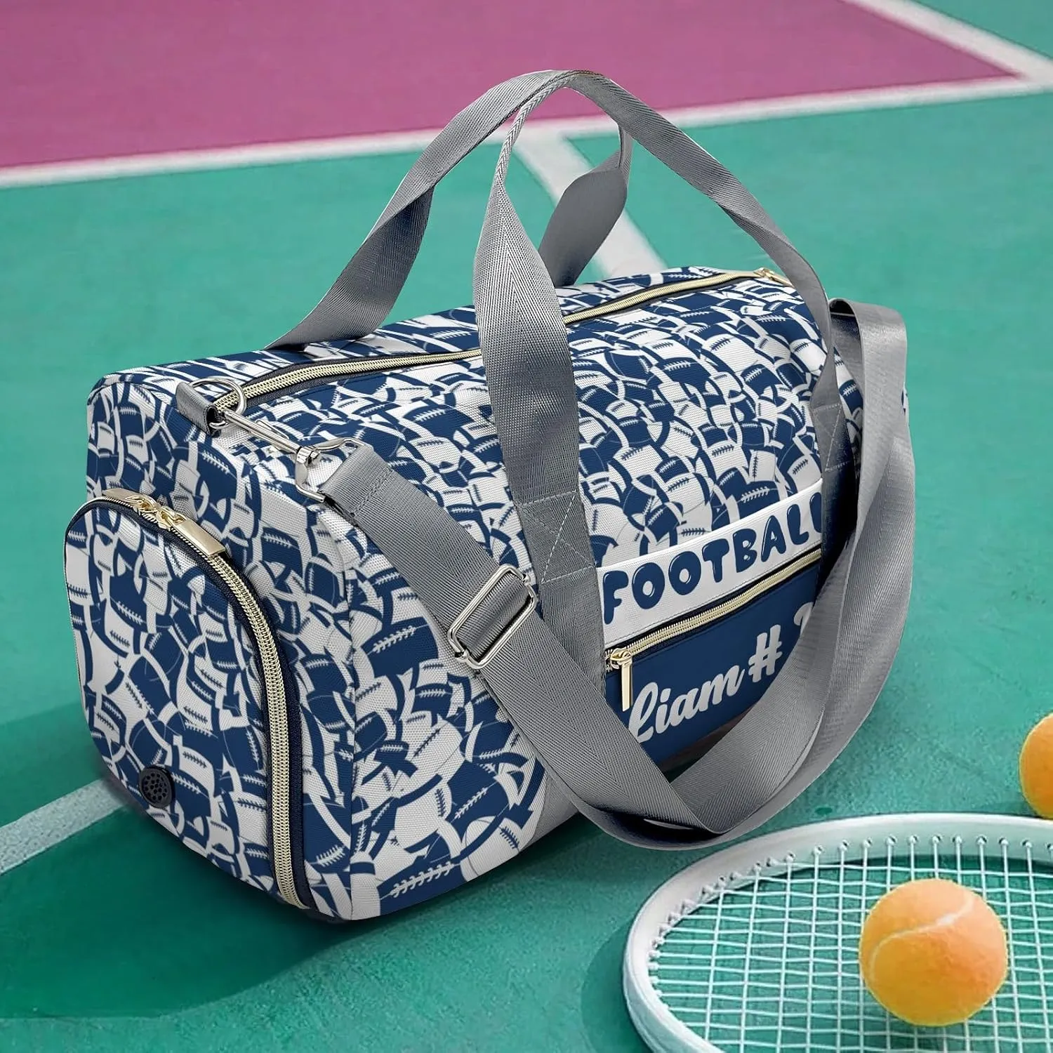 Personalized Name Sports Player Duffel Bags American Football Blue Navy Travel Perform Training Casual Bag