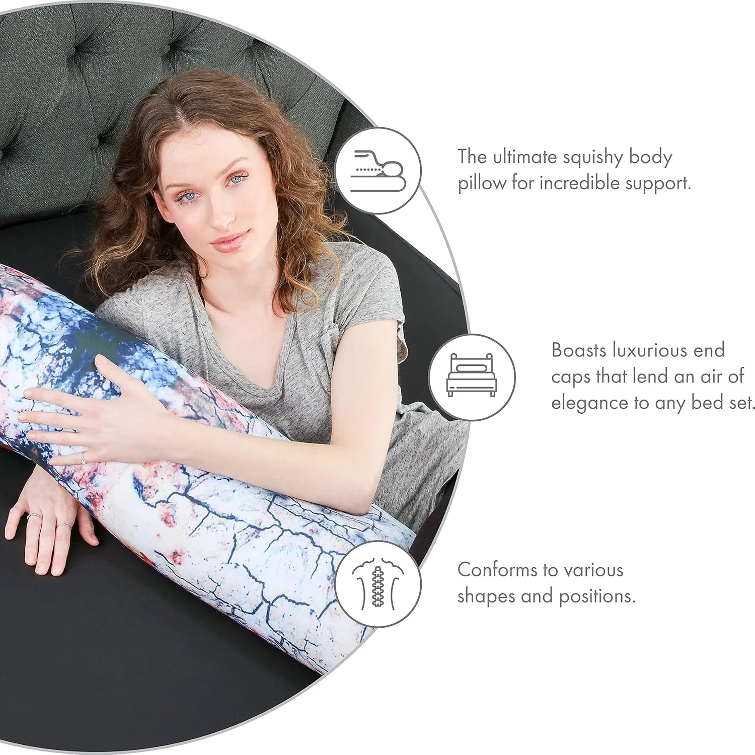 PILLOWY Log Platanus Microbead Body Pillow - Straight Long Pillows for Comfort or Use During Pregnancy- Spandex 85% / Nylon 15% - Spongy Cooling Hypoallergenic Outer Fabric - 50" X 8" - Side Sleepers
