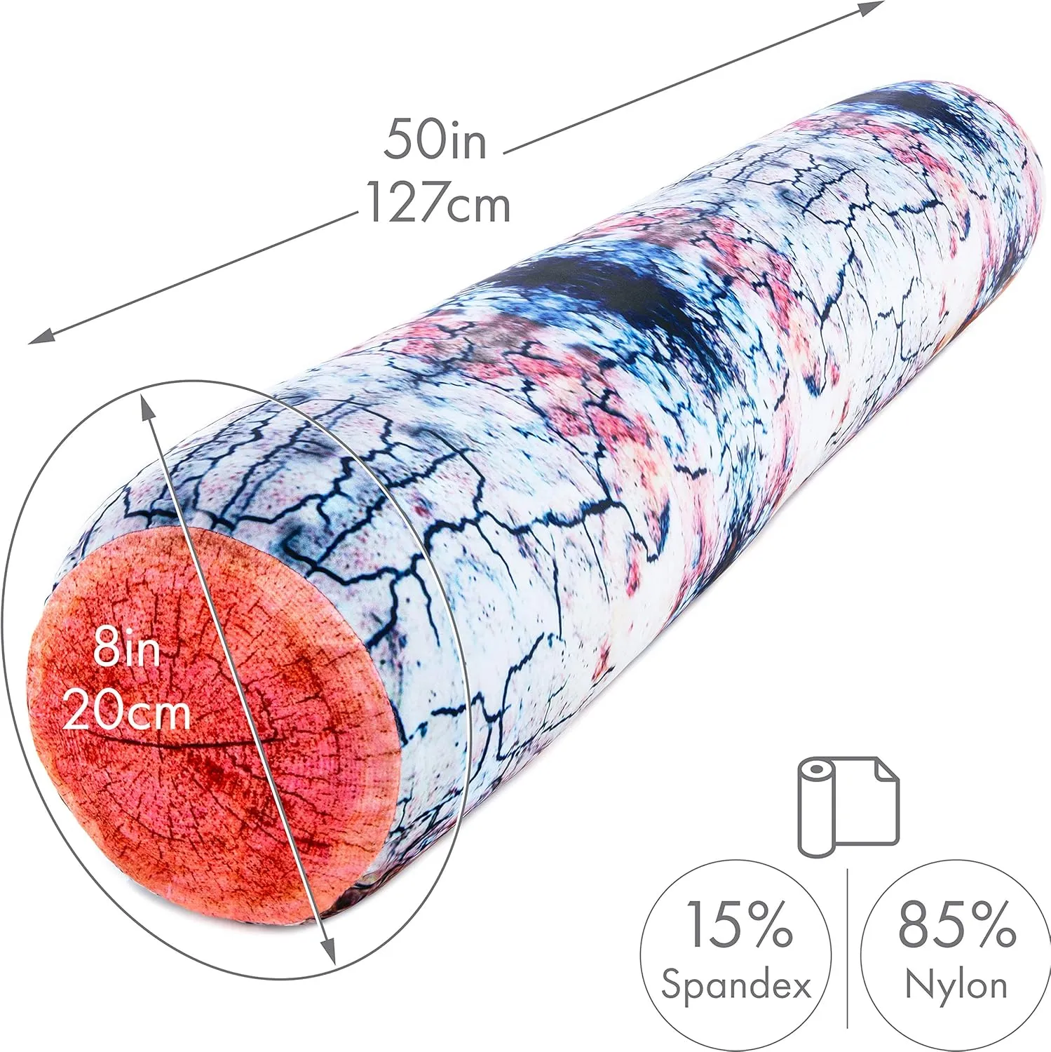 PILLOWY Log Platanus Microbead Body Pillow - Straight Long Pillows for Comfort or Use During Pregnancy- Spandex 85% / Nylon 15% - Spongy Cooling Hypoallergenic Outer Fabric - 50" X 8" - Side Sleepers