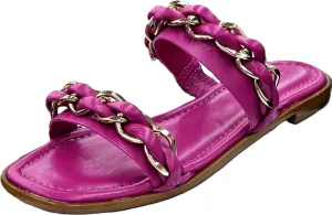 Pink Flats Chain Price-slash deal Vallen Sandals Schutz Smart-connected Braided Hot Straps Embellished Upper