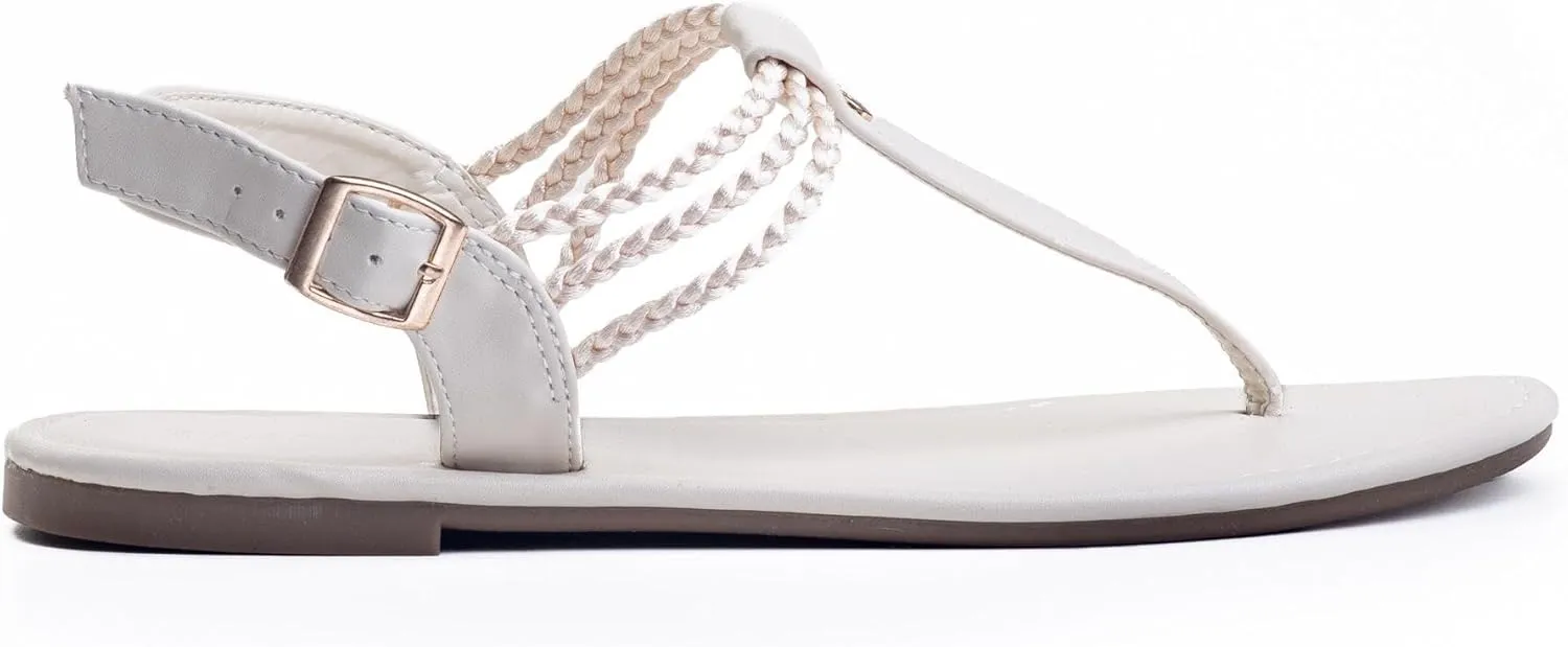 Plaka Rappel Women's Flat Sandals - Stylish and Dressy Womens Thong Sandals with Adjustable Buckle, Comfortable Strappy Rope Summer Sandals