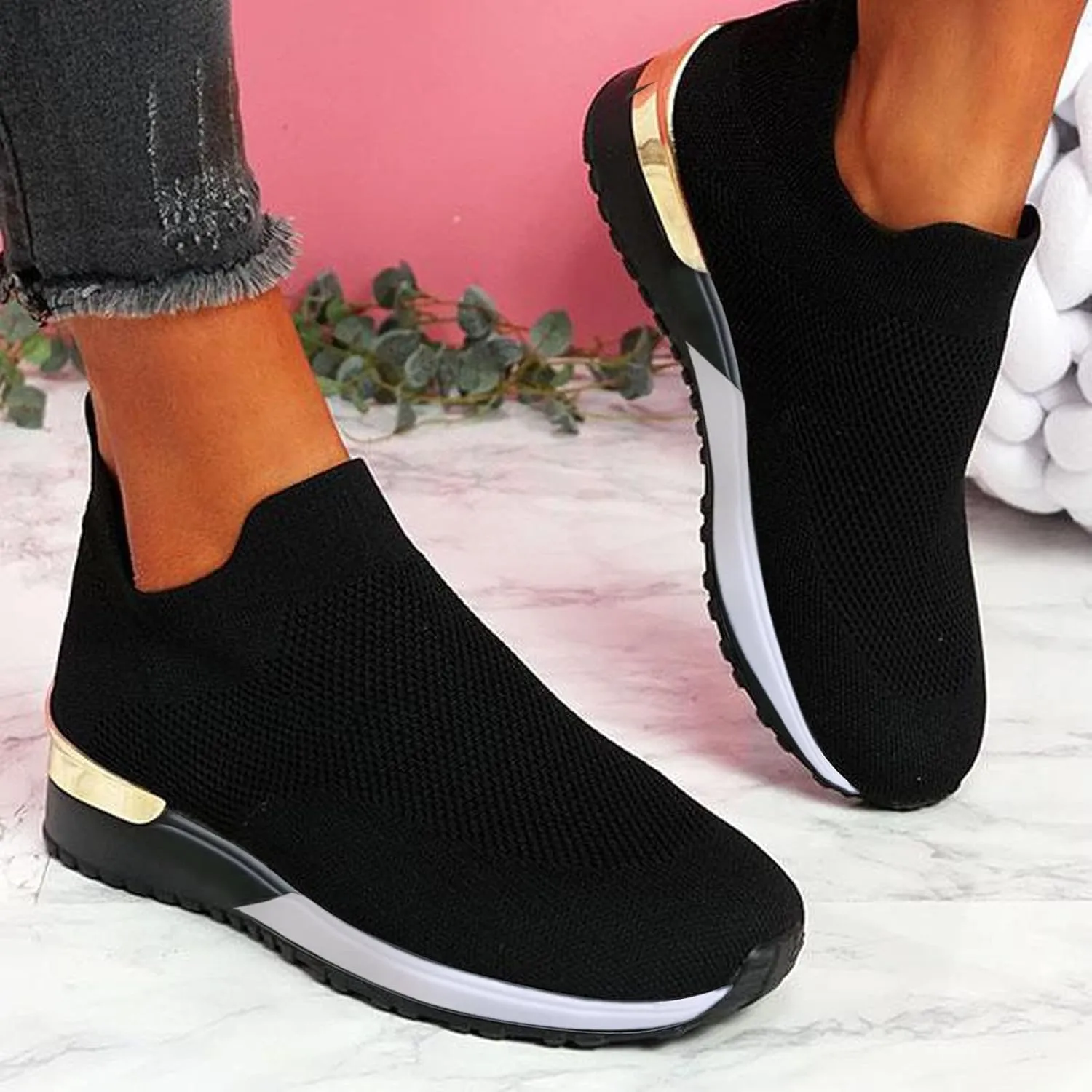 Plantar Fasciitis Shoes Women Non Slip Zapatos Ortopedicos para Mujer De Vestir All Black Platform Tennis Shoes for Women Platform Sneakers for Women Zapatos Negros para Embarazadas