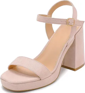 Platform Sandals Women Fashion Block Chunky Heeled Sandals Open Toe High Heels Evening Wedding Party Prom Dance Summer Ankle Strap Dress Shoes