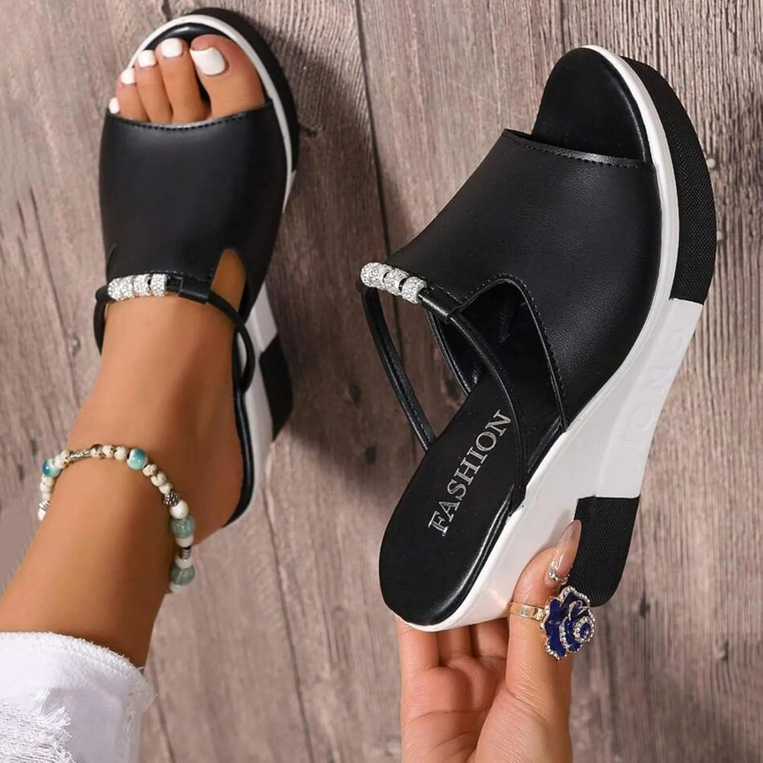 Platform Sandals Women Open Toe Color Block Comfort Wedge Sandals Summer Trendy Thick Sole Platform Shoes