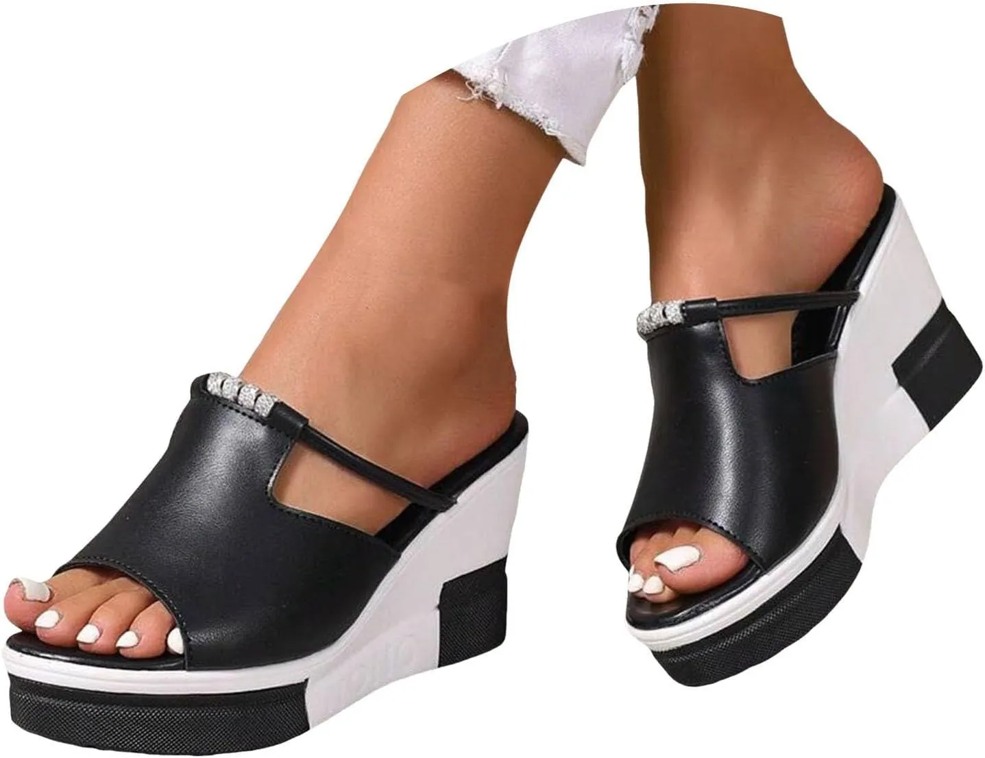 Platform Sandals Women Open Toe Color Block Comfort Wedge Sandals Summer Trendy Thick Sole Platform Shoes