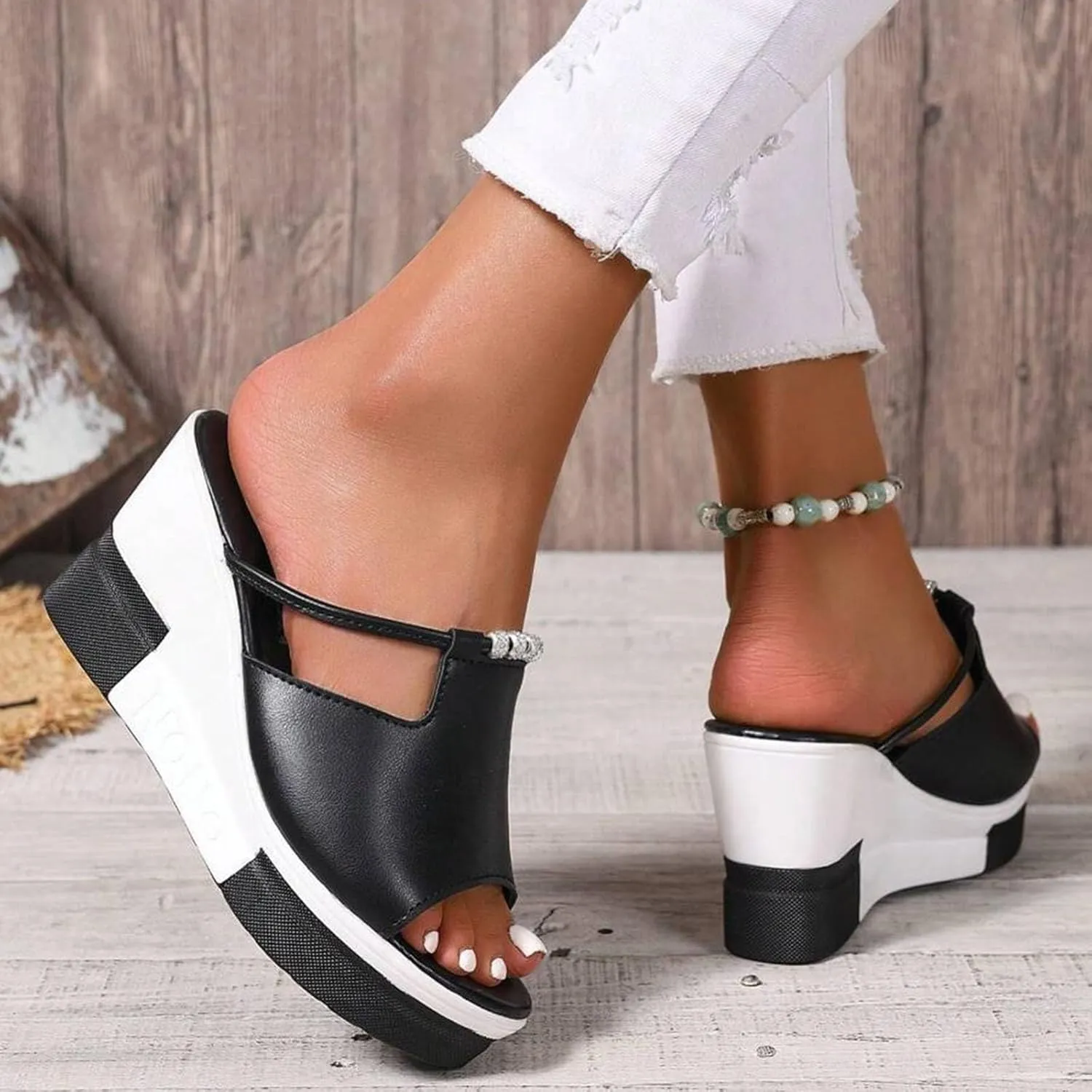 Platform Sandals Women Open Toe Color Block Comfort Wedge Sandals Summer Trendy Thick Sole Platform Shoes