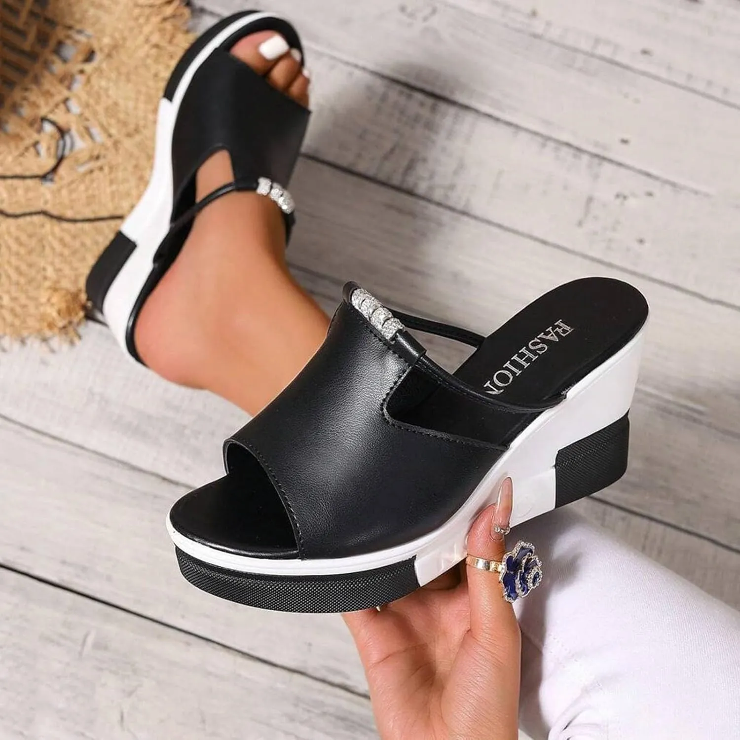 Platform Sandals Women Open Toe Color Block Comfort Wedge Sandals Summer Trendy Thick Sole Platform Shoes