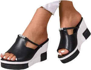 Platform Sandals Women Open Toe Color Block Comfort Wedge Sandals Summer Trendy Thick Sole Platform Shoes