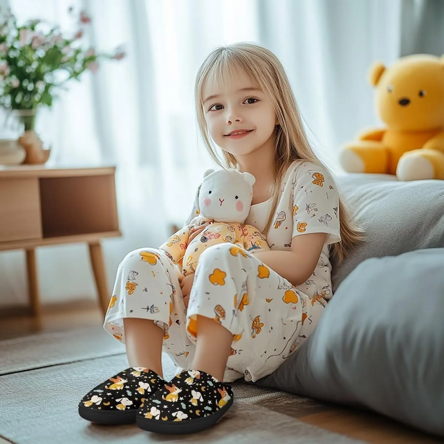 Plush Slippers for Kids Anti-slip House Slippers Warm Bedroom Slippers Cozy House Shoes