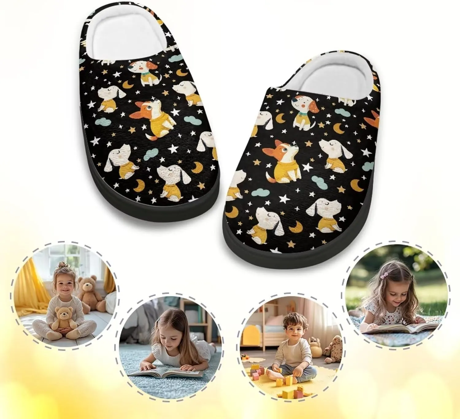 Plush Slippers for Kids Anti-slip House Slippers Warm Bedroom Slippers Cozy House Shoes