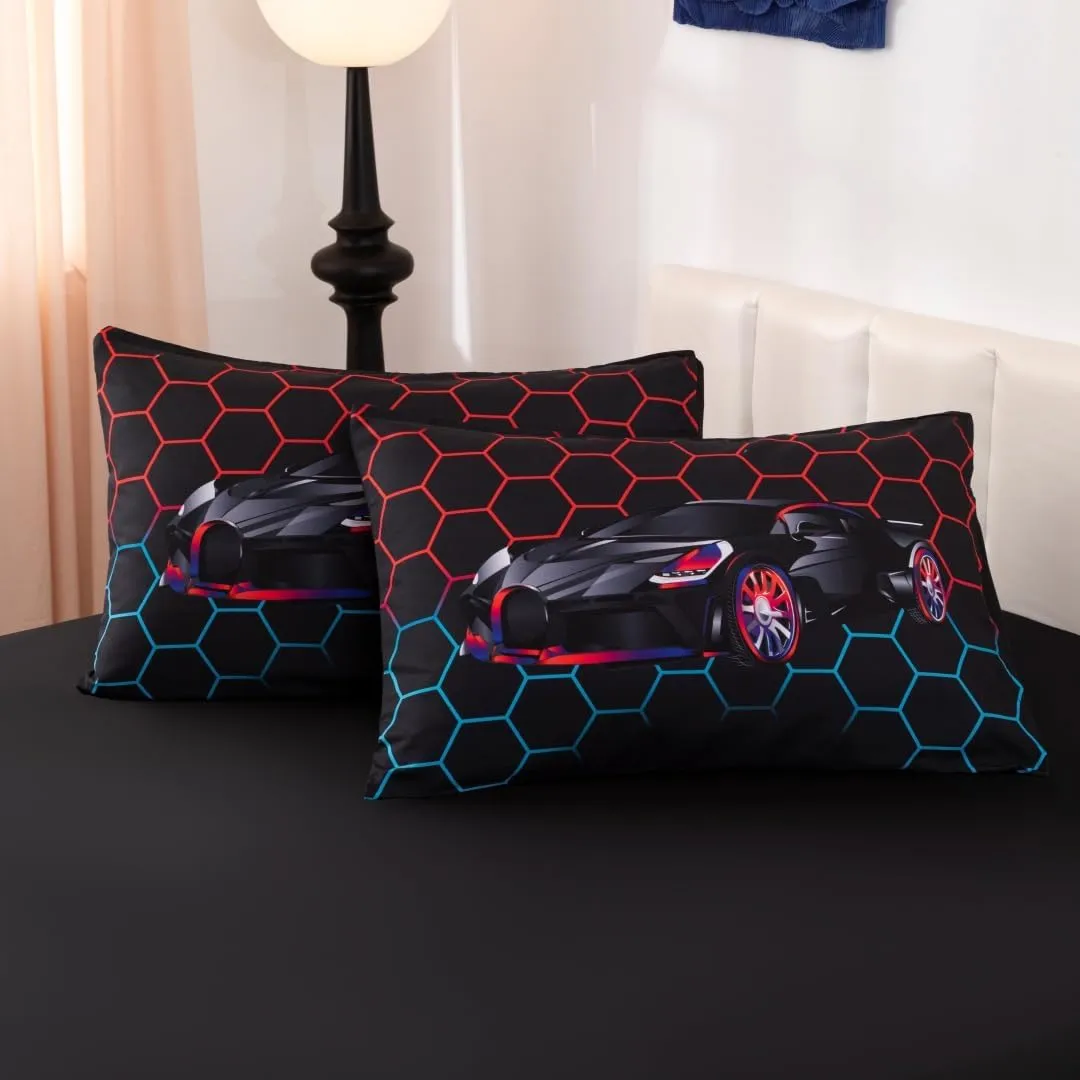 Podol 5-Piece Boy's Race Car Comforter Set - Full Size Red & Blue Sports Car Bedding with 3D Geometric Quilt Set & Extreme Sports Theme Bed in a Bag