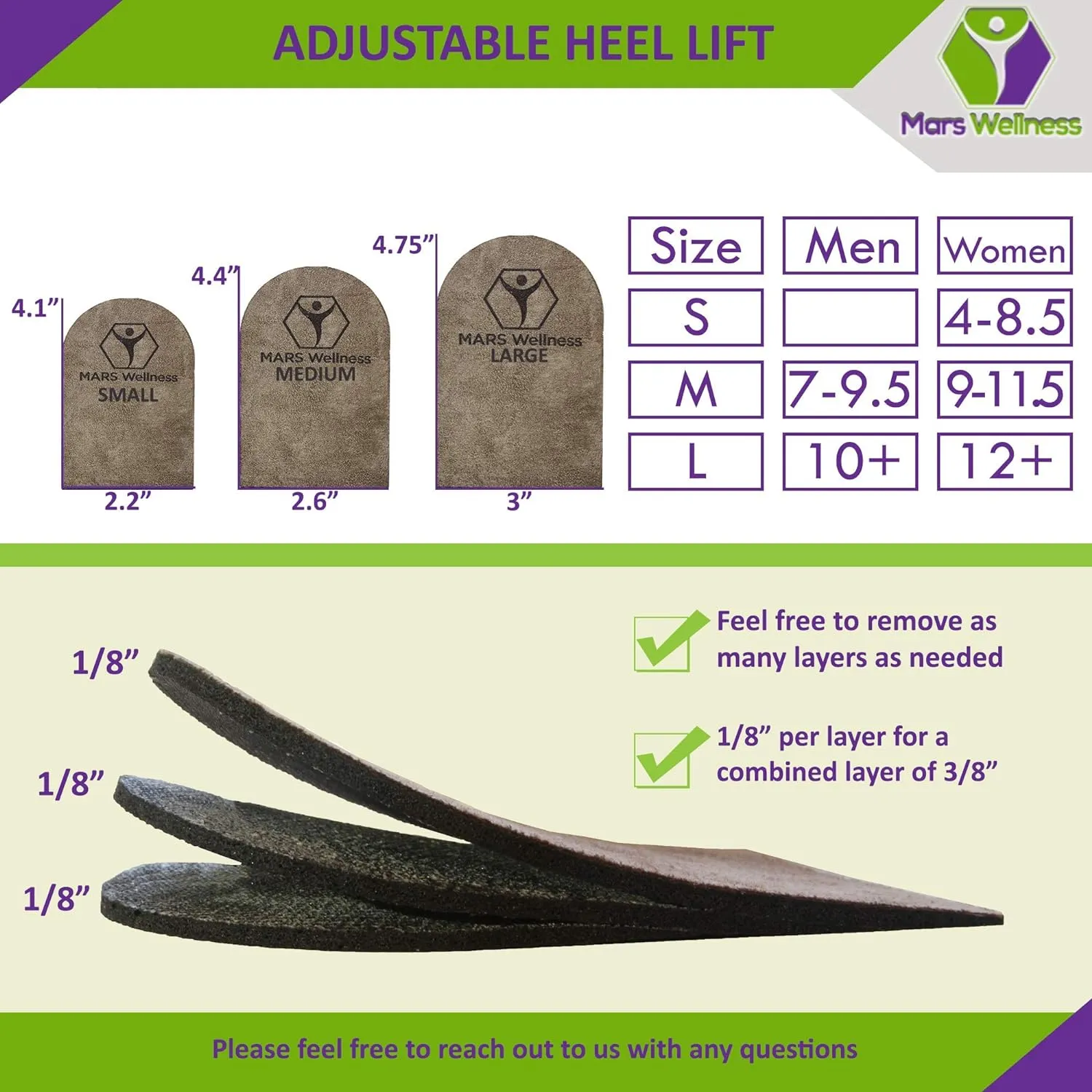 Premium Adjustable Orthopedic Heel Lift - Made in The USA - for Heel Pain and Leg Length Discrepancies - Large - Pack of 4