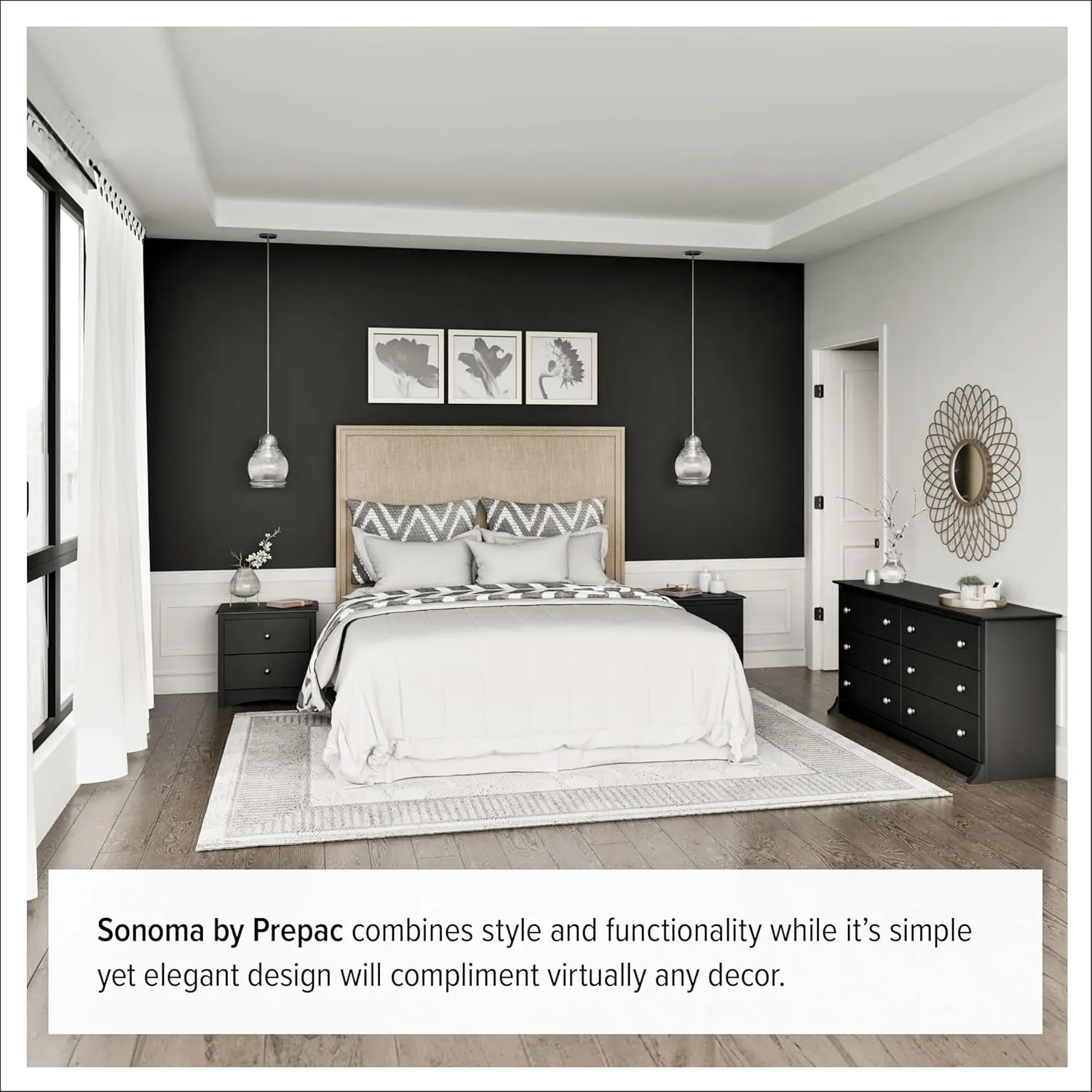 Prepac Sonoma Superior 5-Drawer Chest for Bedroom - Spacious and Stylish Chest of Drawers, Measuring 17.75"D x 31.5"W x 44.75"H, In Black Finish