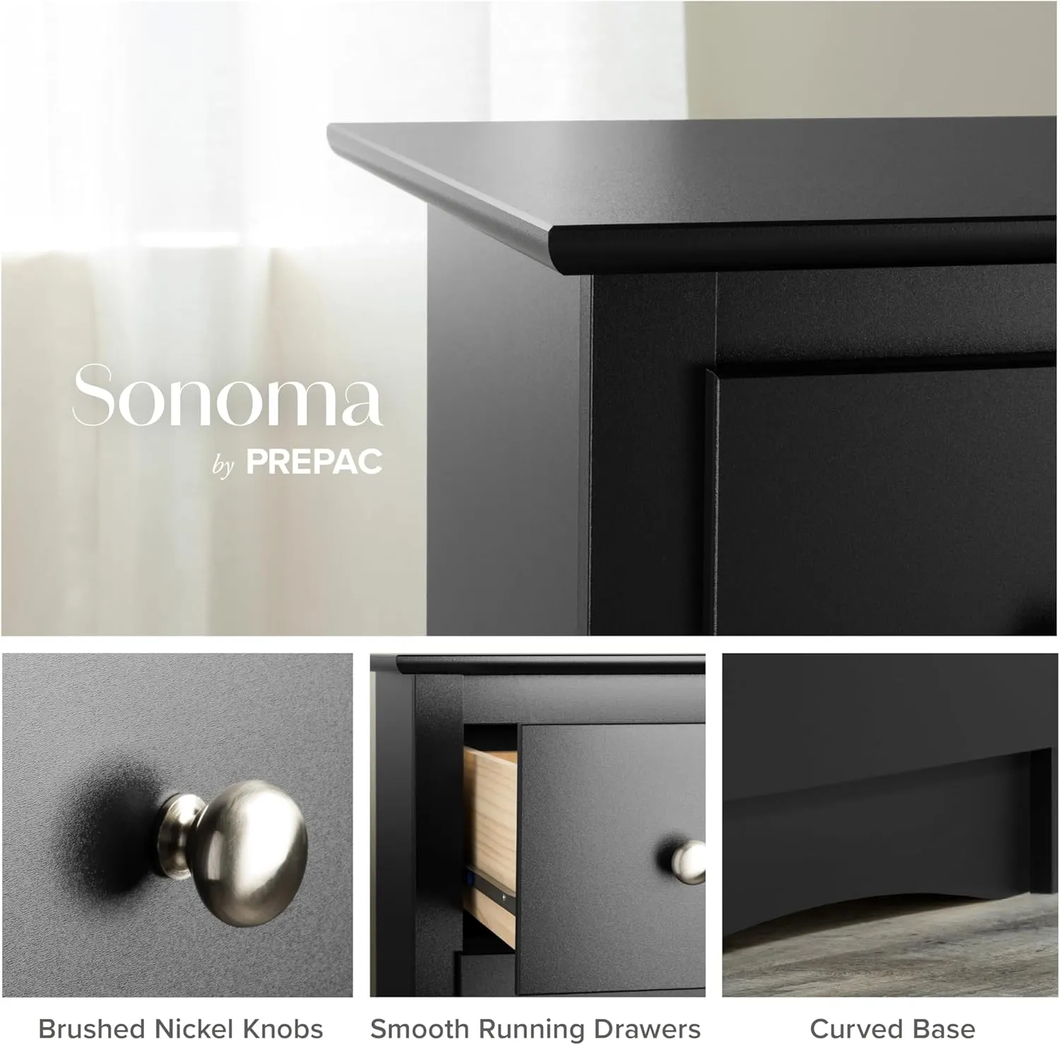 Prepac Sonoma Superior 5-Drawer Chest for Bedroom - Spacious and Stylish Chest of Drawers, Measuring 17.75"D x 31.5"W x 44.75"H, In Black Finish