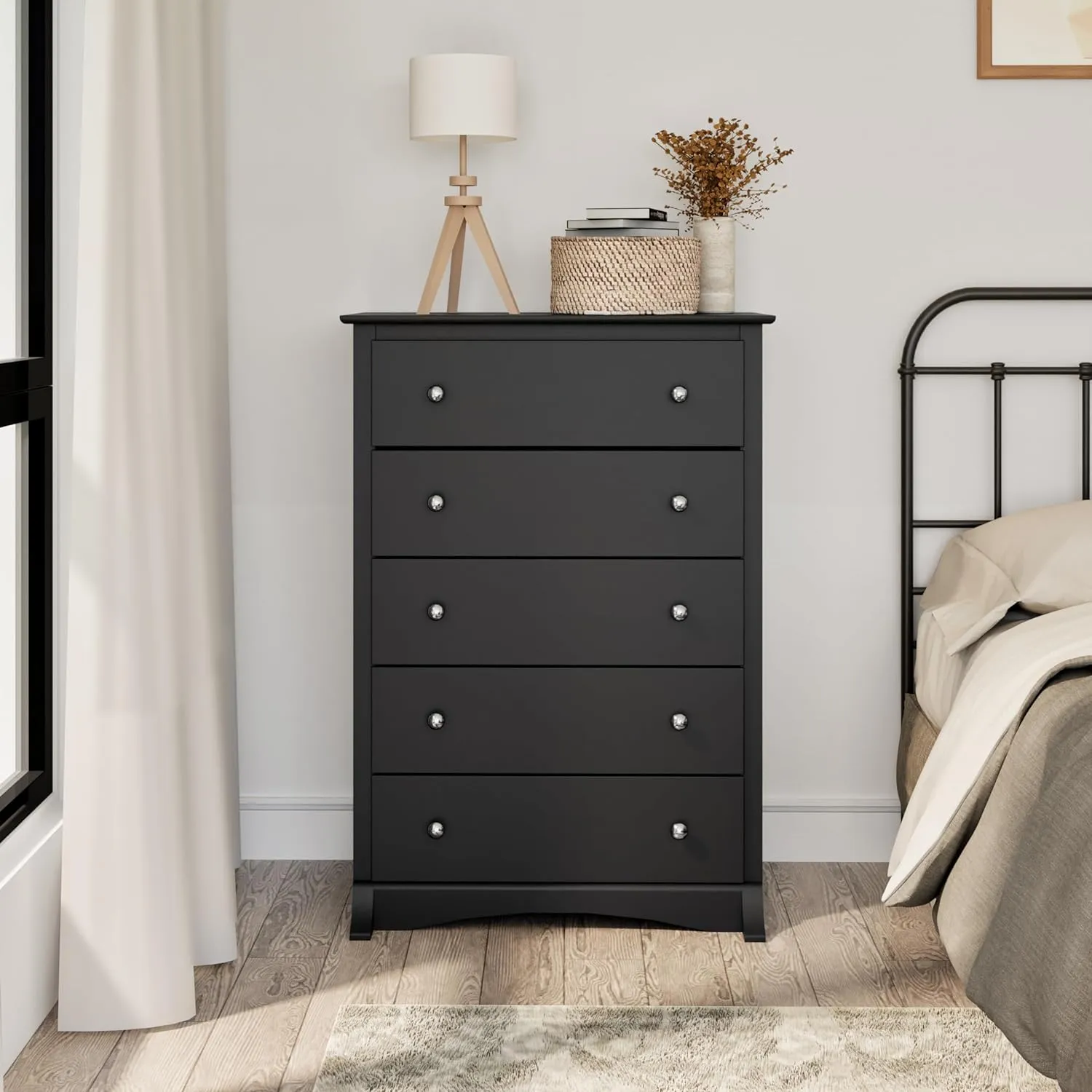 Prepac Sonoma Superior 5-Drawer Chest for Bedroom - Spacious and Stylish Chest of Drawers, Measuring 17.75"D x 31.5"W x 44.75"H, In Black Finish