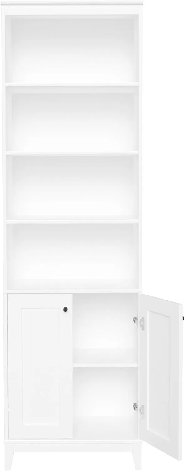Prepac Yaletown Bookcase with Doors, White Storage Cabinet with Doors and Shelves, Accent Cabinet 23.75" W x 79.50" H x 12.25" D, WSBR-2310-1