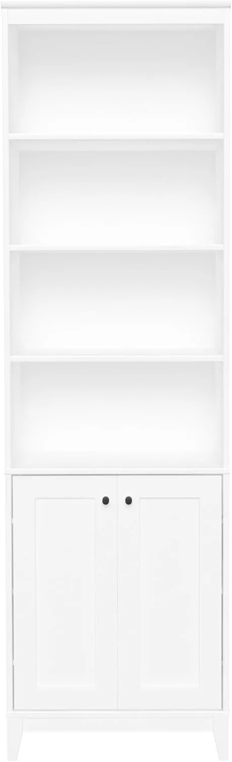 Prepac Yaletown Bookcase with Doors, White Storage Cabinet with Doors and Shelves, Accent Cabinet 23.75" W x 79.50" H x 12.25" D, WSBR-2310-1