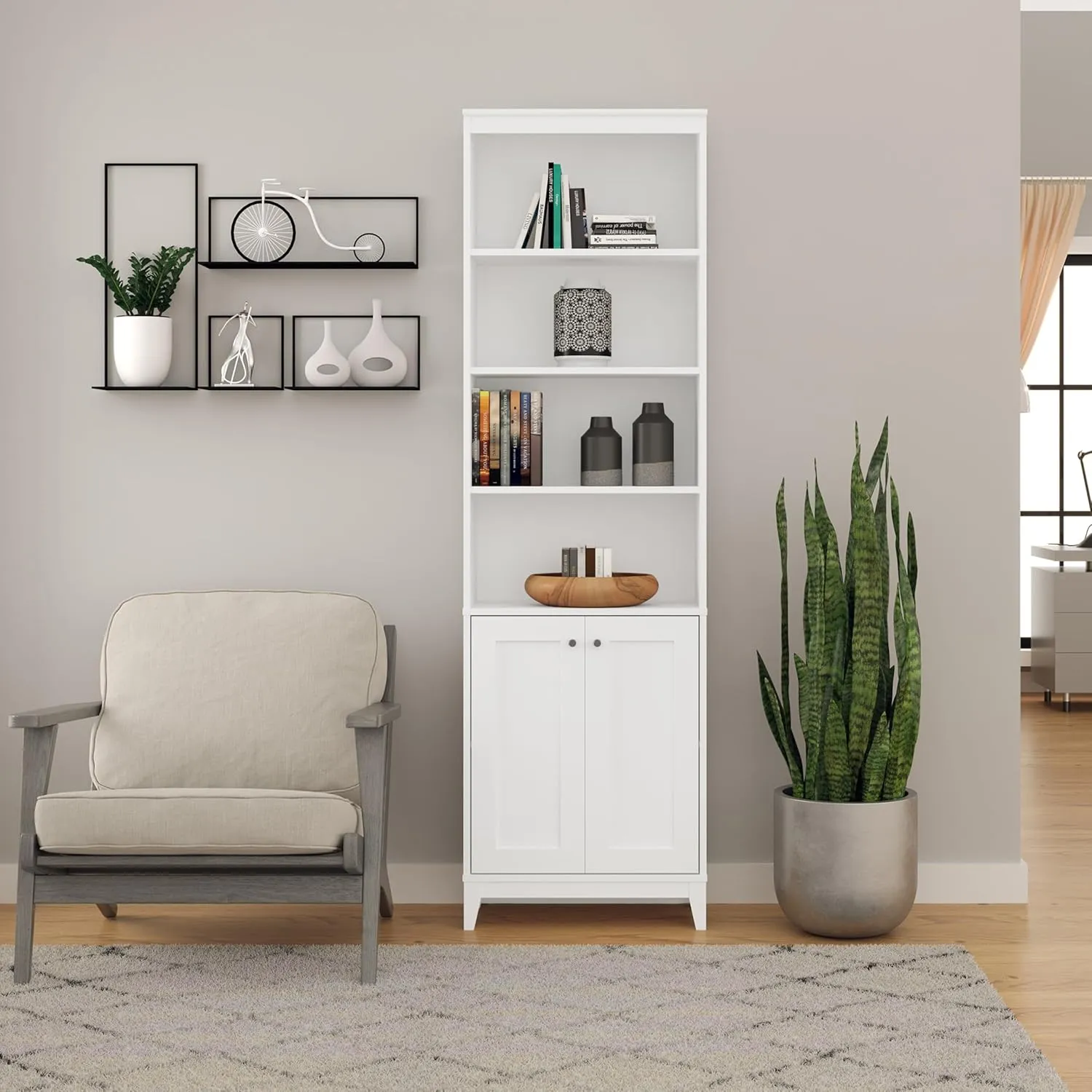 Prepac Yaletown Bookcase with Doors, White Storage Cabinet with Doors and Shelves, Accent Cabinet 23.75" W x 79.50" H x 12.25" D, WSBR-2310-1