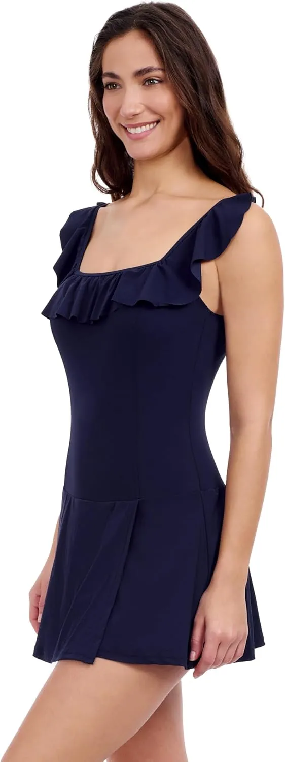 Profile by Gottex Square Neck Chic Women’s Elegant Swimdress One Piece Swimsuit with Soft Cup Tummy Control Swim Essential